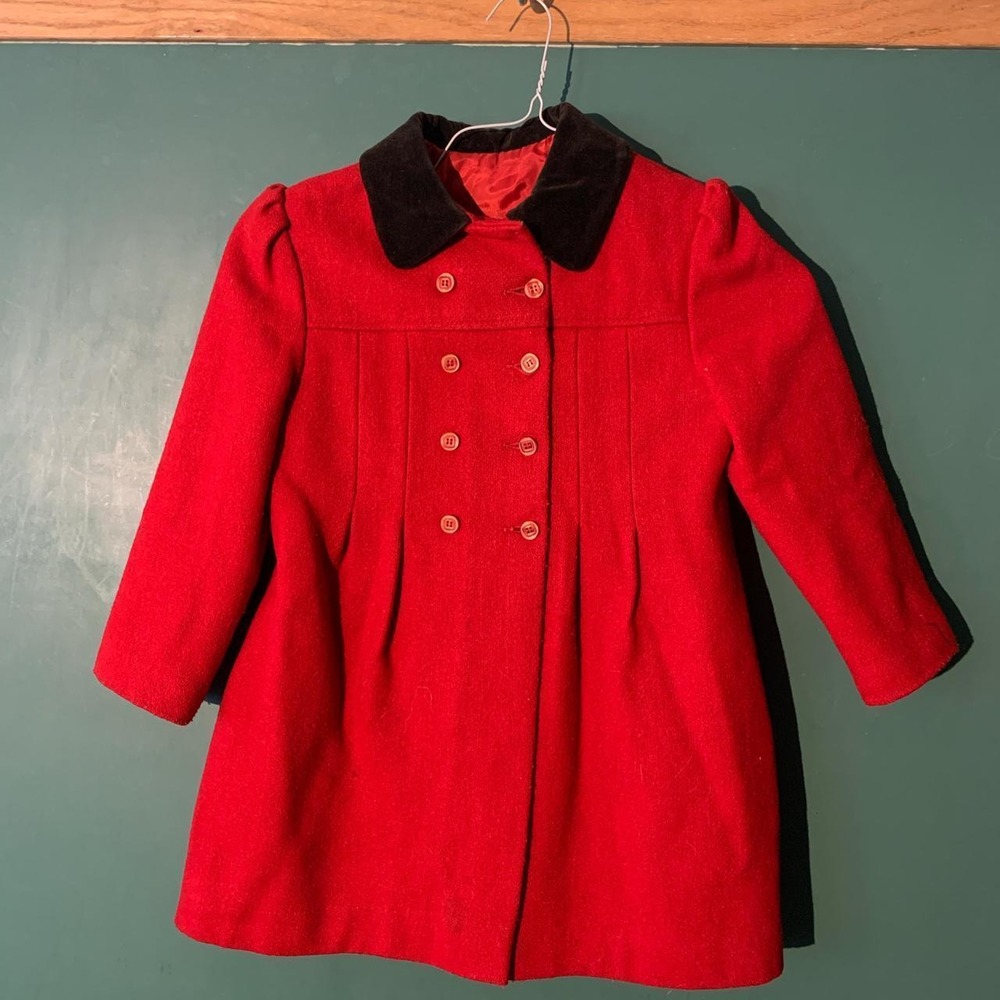 Vintage 70s Ellerie Fashions Red Wool Velvet Peacoat Girls 6x 4469/1